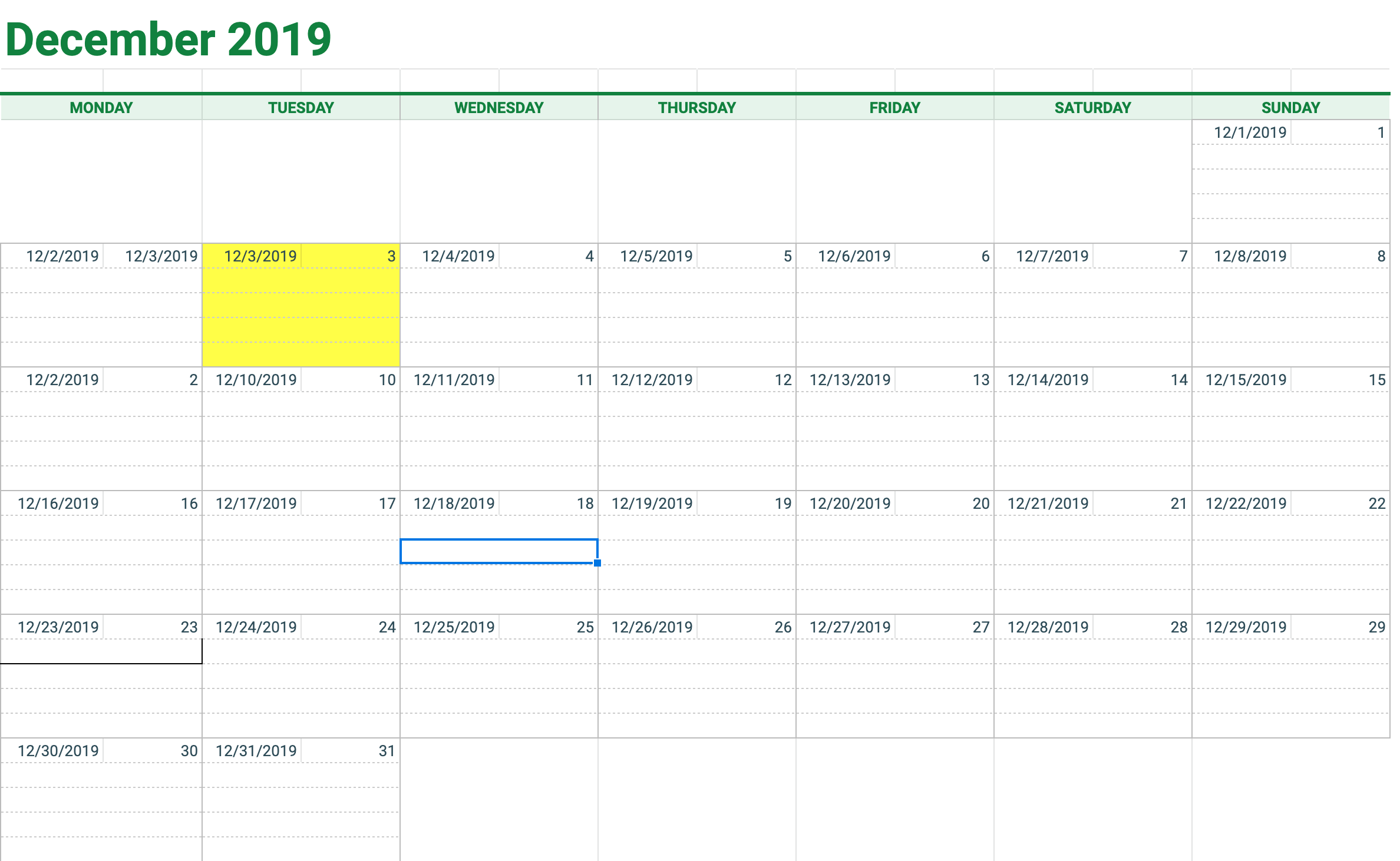 Hightlight Current Day Using Conditional Formatting Google Docs 
