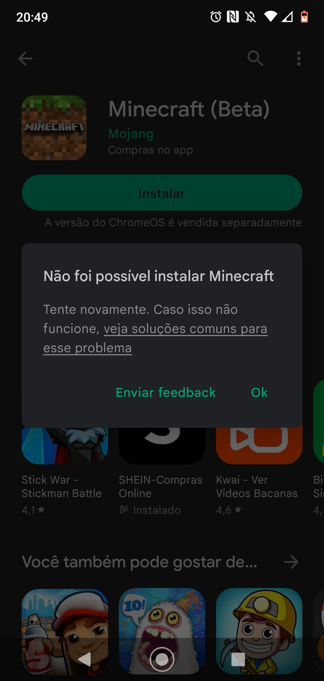 não consigo baixar o minecraft - Comunidade Google Play