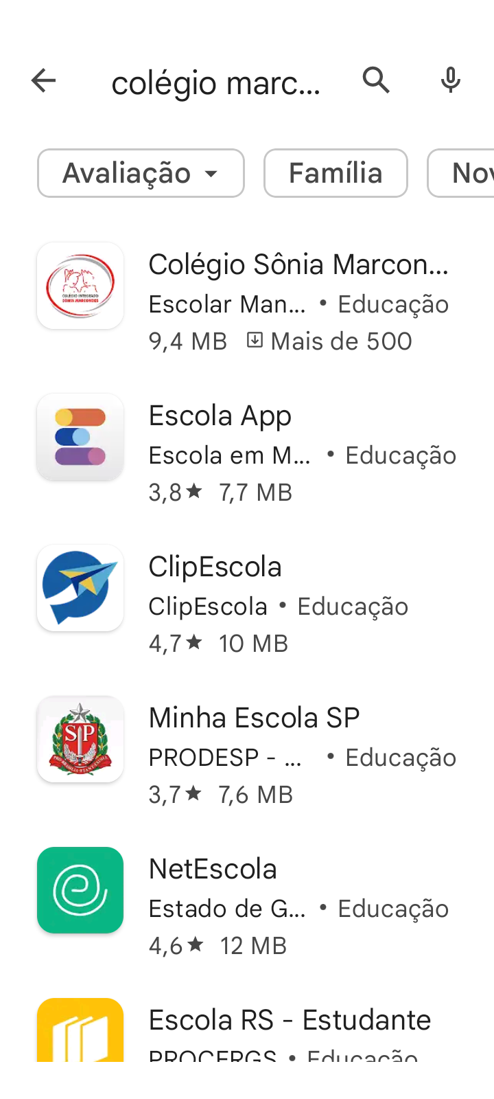 Estou tentando baixar o app da escola de minha filha colégio