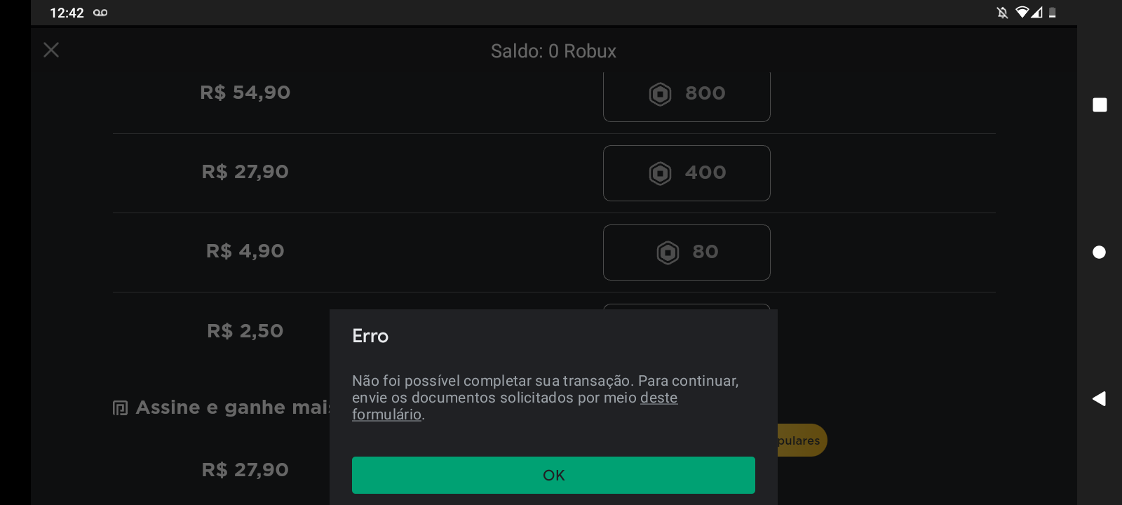 Erro na compra de robux - Comunidade Google Play