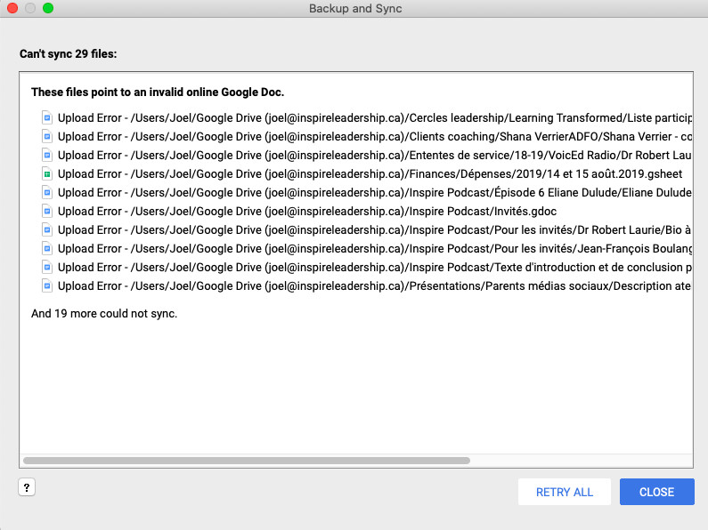 restart google drive sync