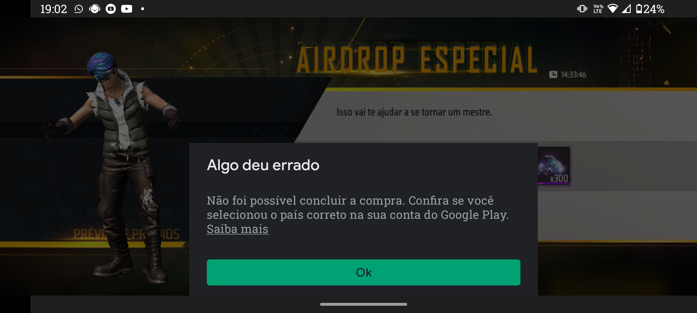 Não foi possível resgatar ó código. Ele só poder ser usado neste país:  Brasil. - Comunidade Google Play