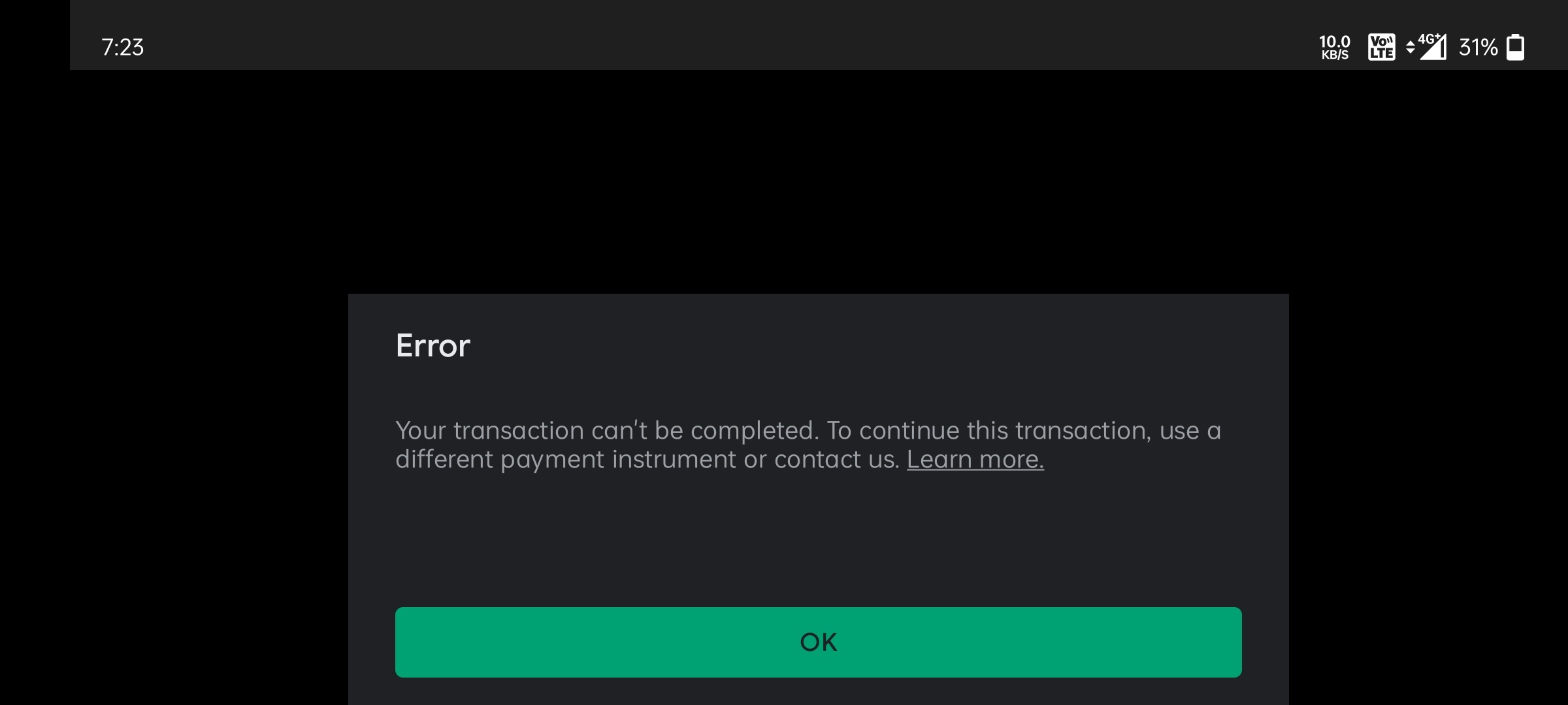 Transaction can't be complete - Google Play Community