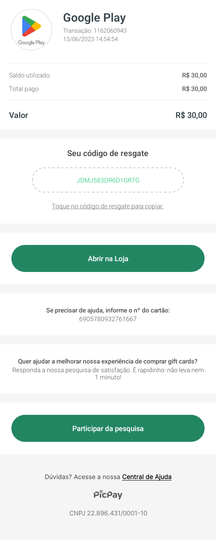 como resgatar o codigo da play store 2023