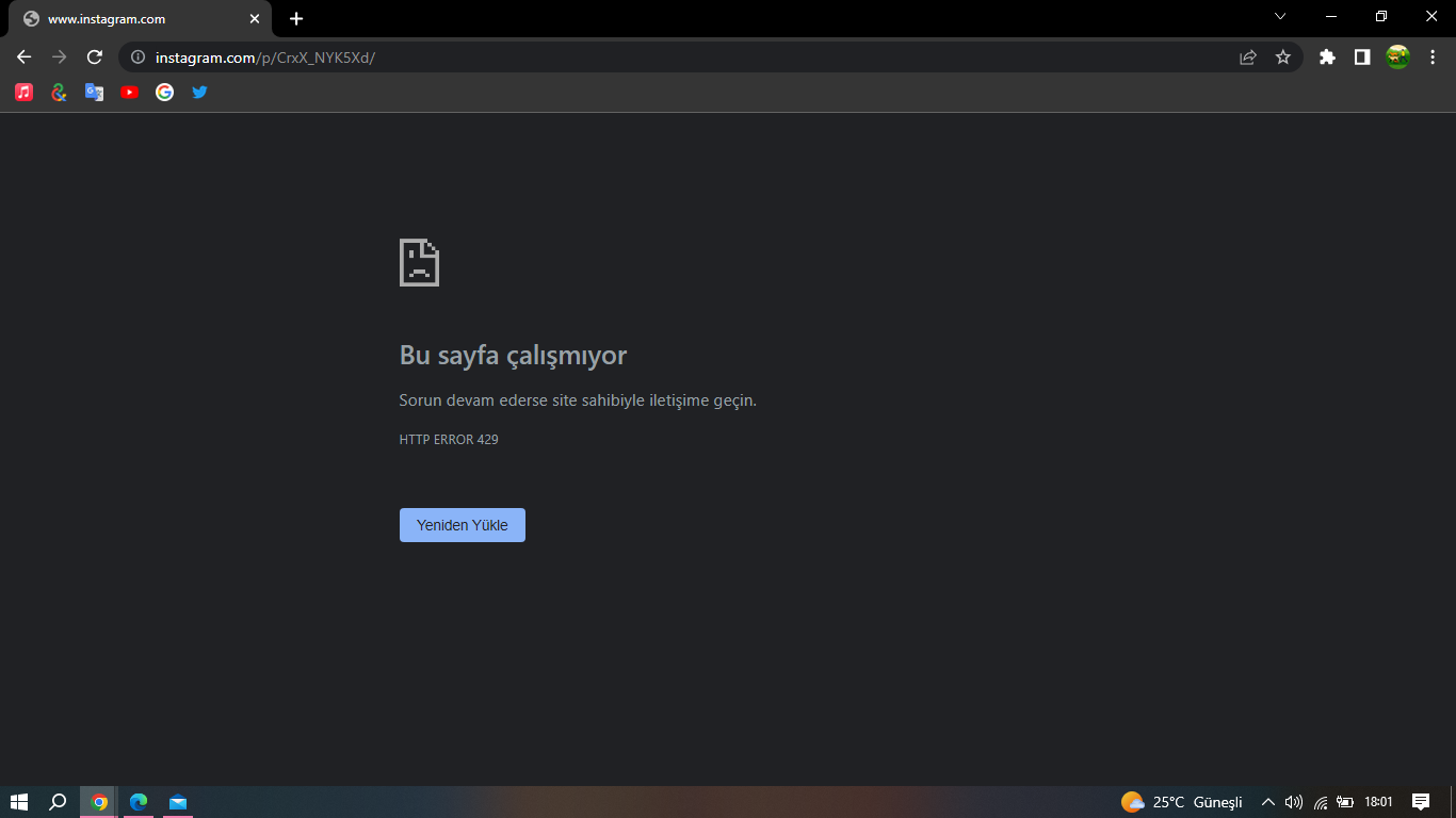 Bu sayfa çalışmıyor. Sorun devam ederse site sahibiyle iletişime geçin. HTTP  ERROR 429 sorunu - Google Chrome Topluluğu