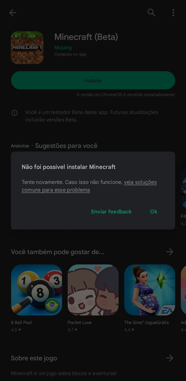 Não estou conseguindo instalar o jogo minecraft. - Comunidade