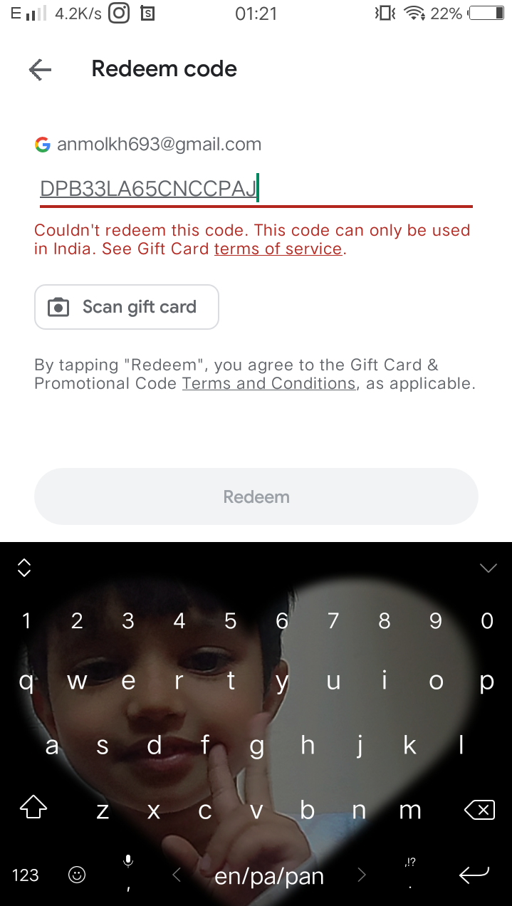 Redeem code not redeem - Google Play Community