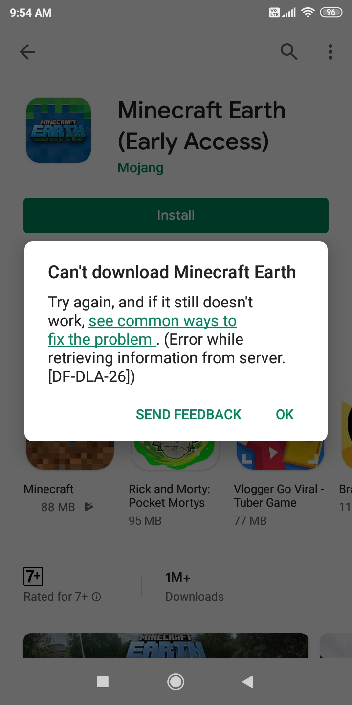 Minecraft Earth  This item cannot be installed in your device's