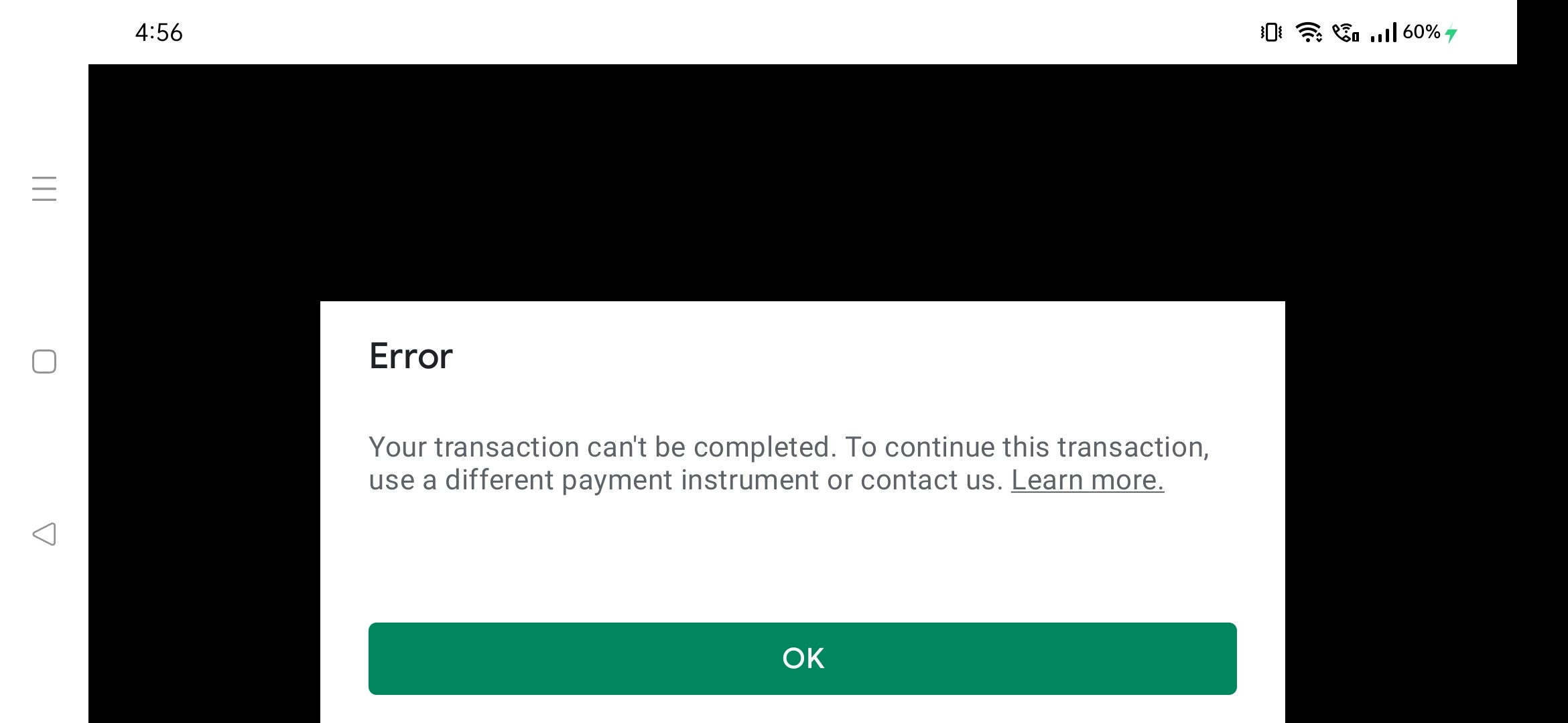 Transaction can't be complete - Google Play Community