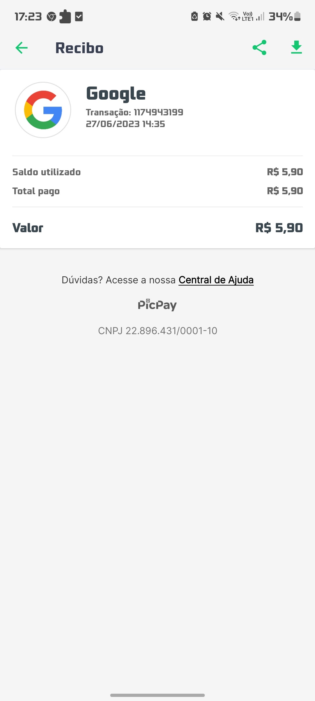 Foi feito uma assinatura na Google Play em meu nome sem meu consentimento e  descontado pelo pic pay - Comunidade Google Play