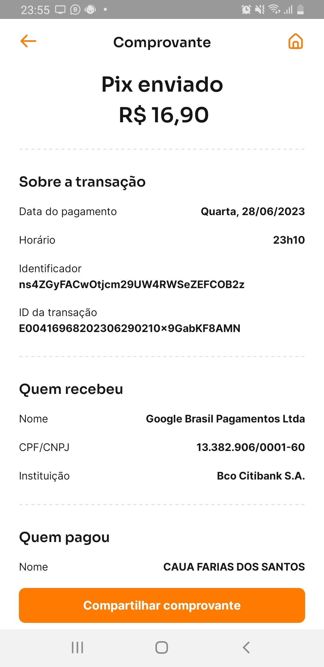 Fiz uma compra no valor de 16,90 mas não chegou, é tá dando como presente,  tenho o comprovante. - Comunidade Google Play