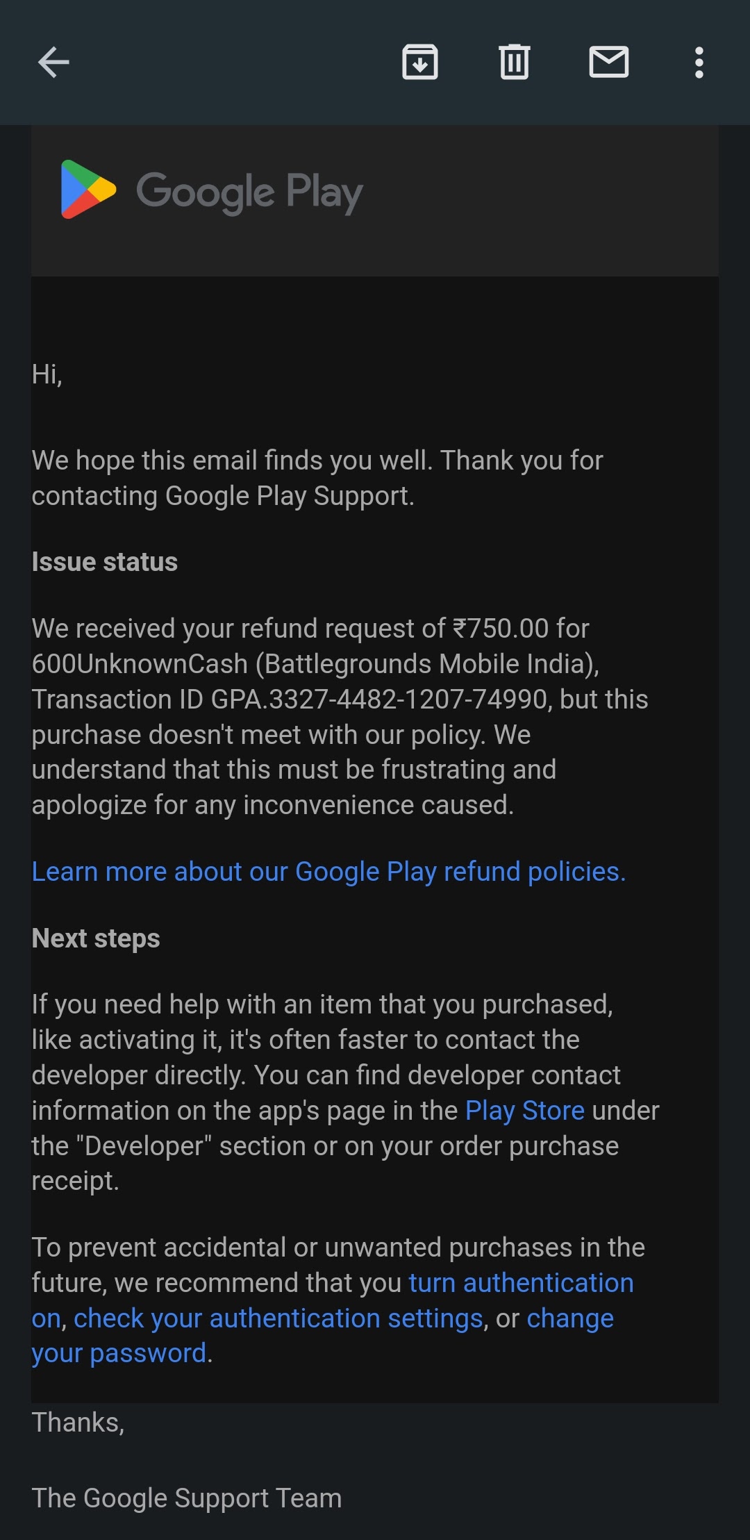 Non-refundable payment - Google Play Community