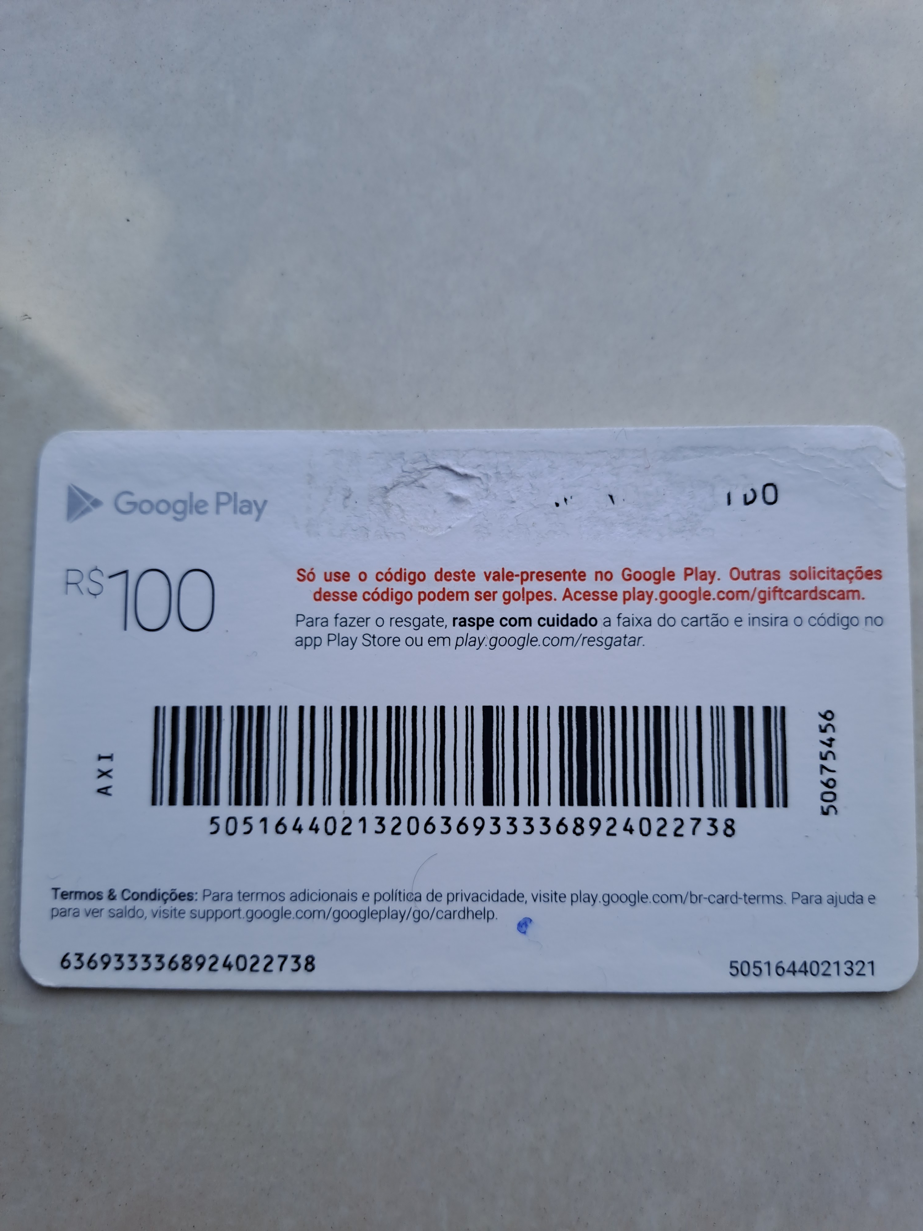 Google Play 100 Reais - Cartão Presente