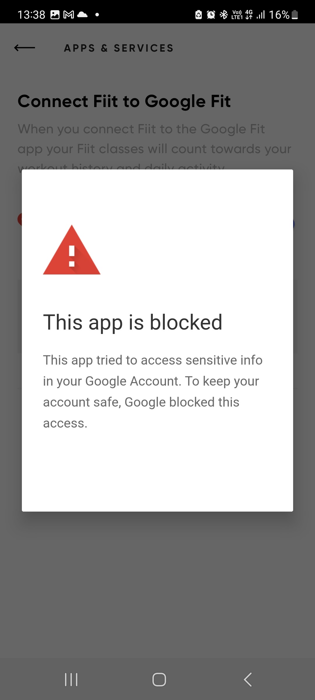 This app is blocked' pop up displays when attempting to sync Fiit with Google  fit - Google Fit Community