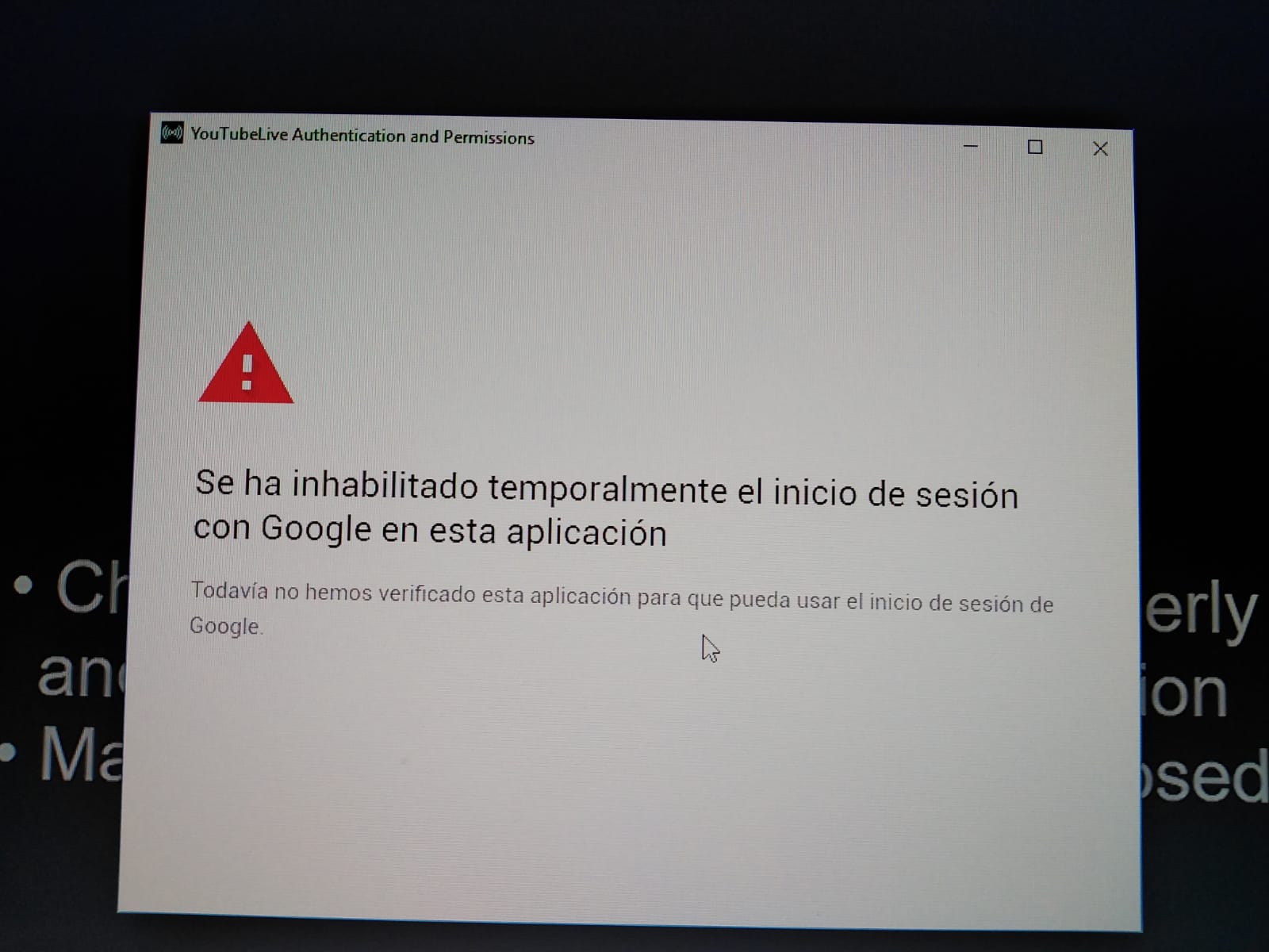 Xsplit Se Ha Inhabilitado Temporalmente El Inicio De Sesion Con Google En Esta Aplicacion Comunidad De Youtube