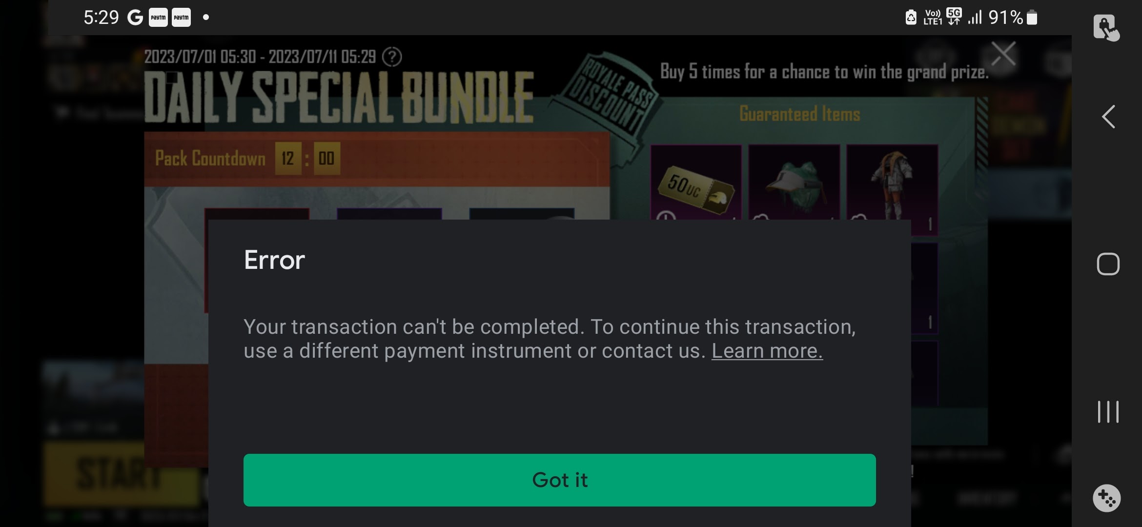 Transaction error - Google Play Community