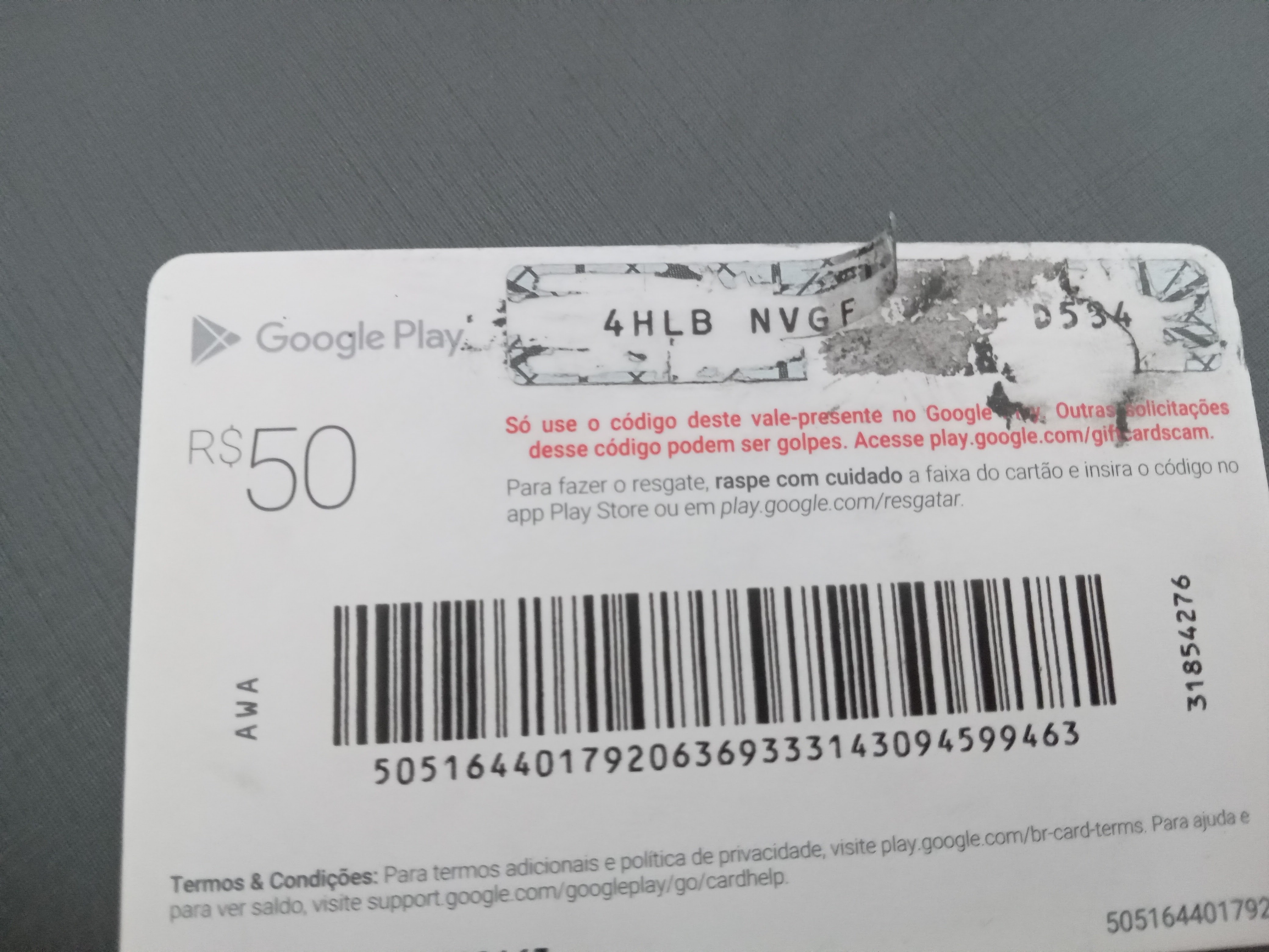 Como ler o código de um gift card danificado? - Comunidade Google Play