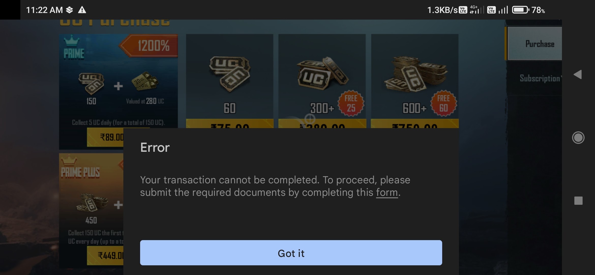 Transaction error - Google Play Community