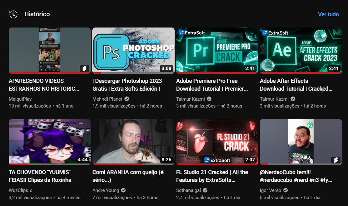Meu histórico exibe vídeos que eu não assisto - Comunidade