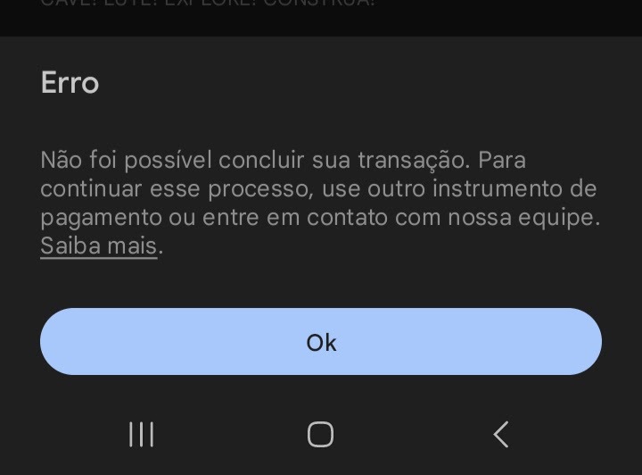 Estou há 2 dias tentando comprar produtos de um jogo online e não consigo.  - Comunidade Google Play