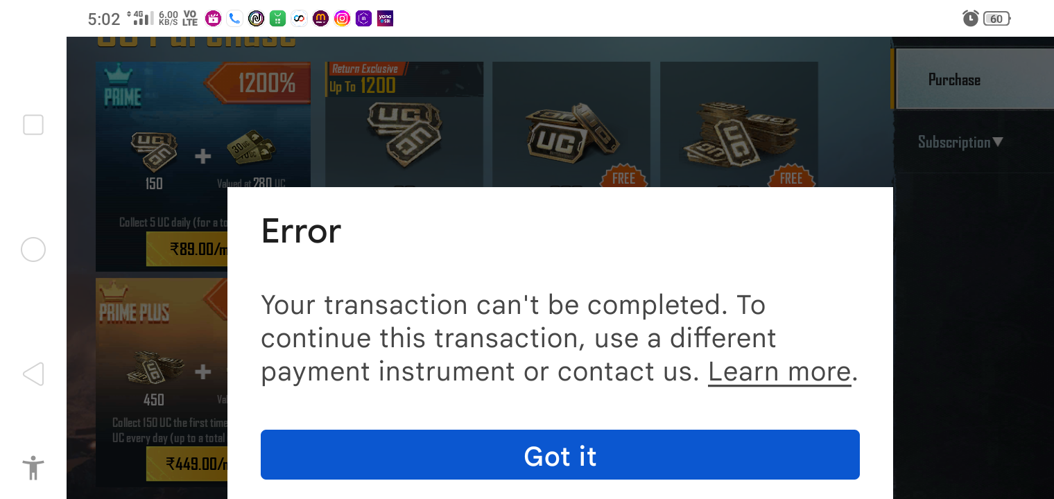 Transaction error - Google Play Community