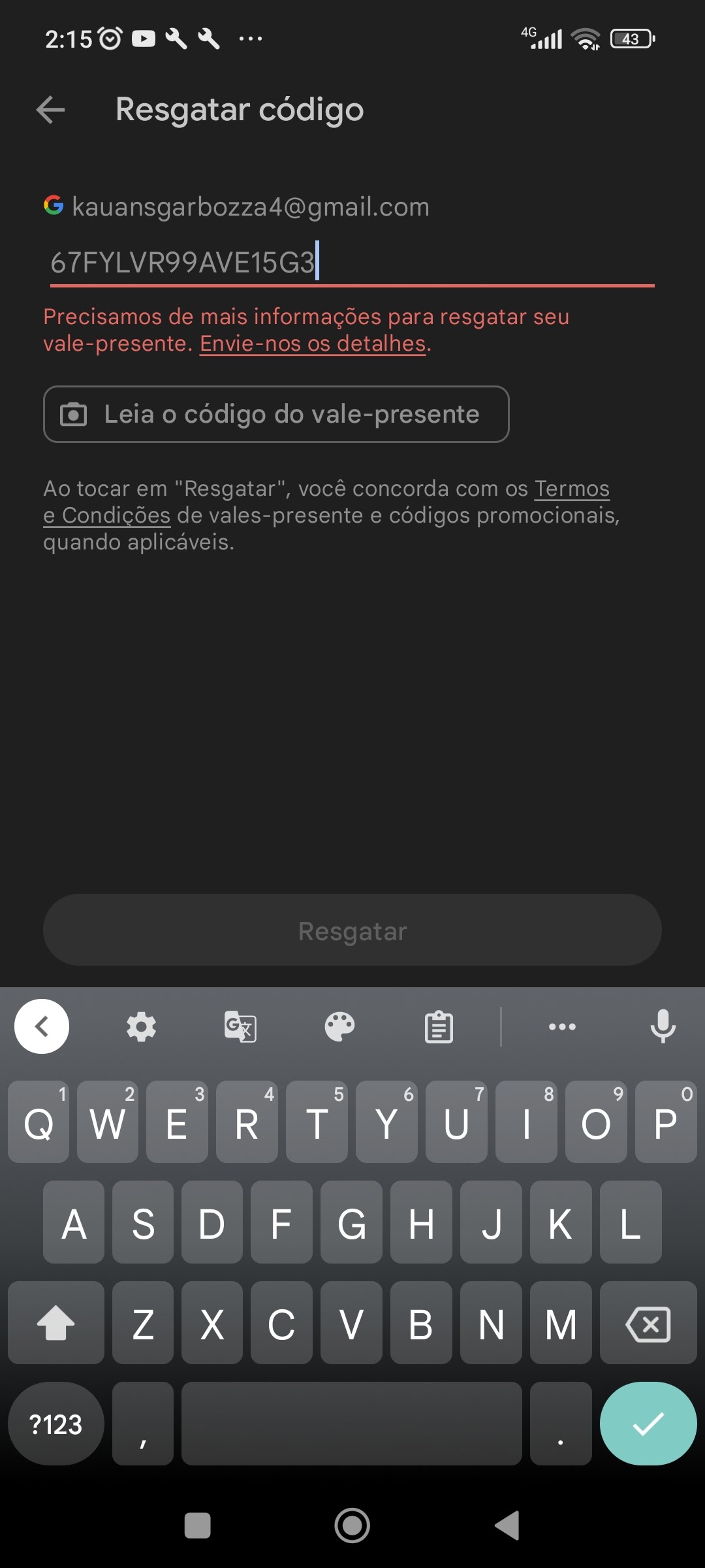 Não estou conseguindo resgatar o Google play - Comunidade Google Play