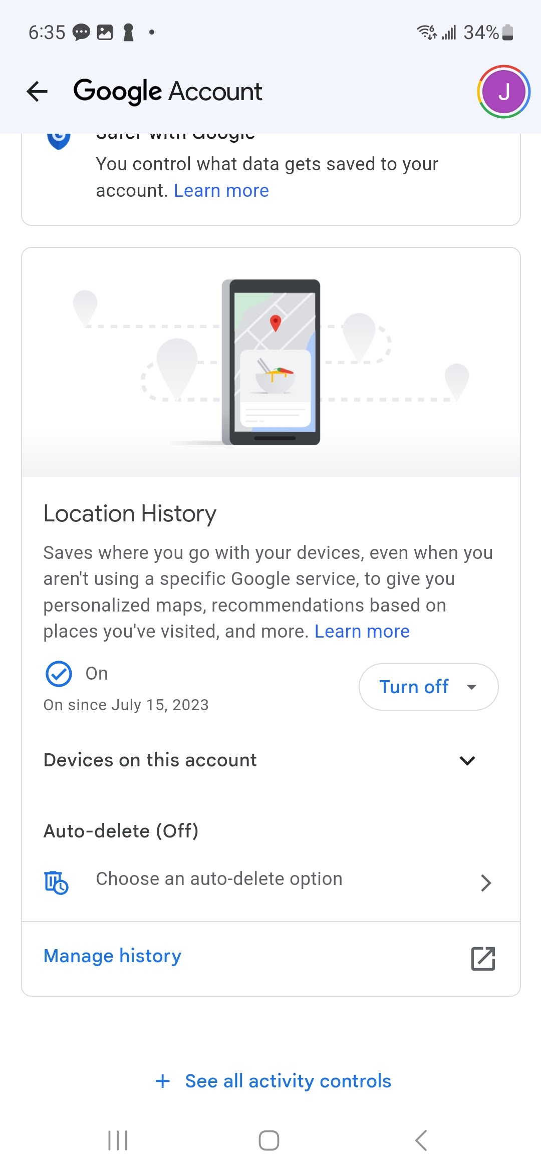 Google Maps will allow you to quickly delete photos and history