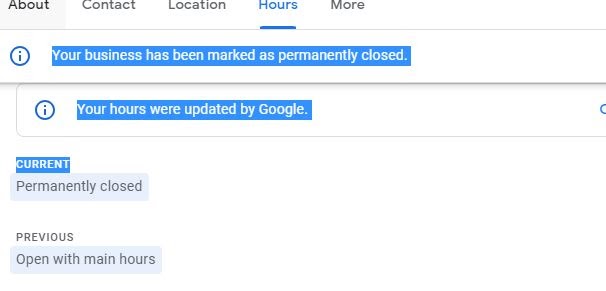 Profile marked as permanently closed Google Business Profile