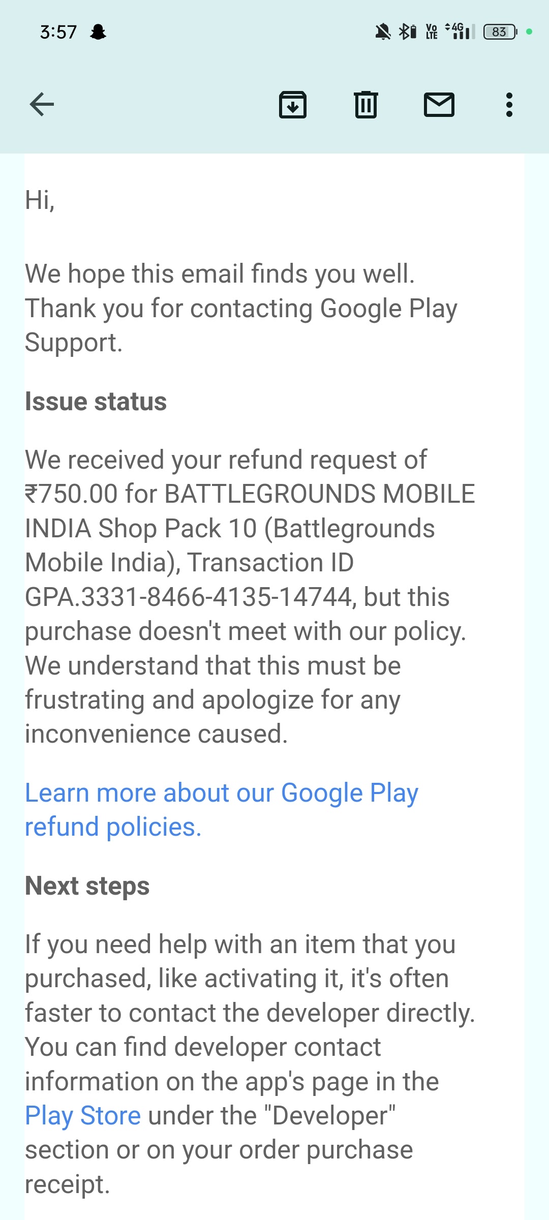 Refund request denied - Google Play Community