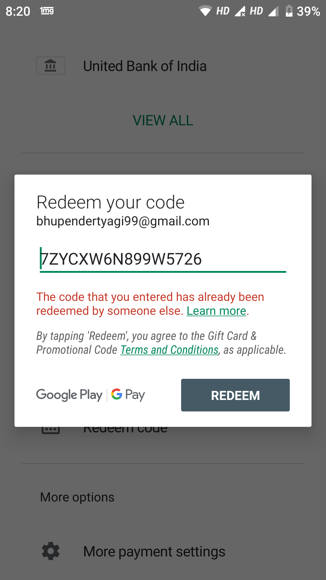 Redeemed gamecard message is the wrong color - Bulletin Board