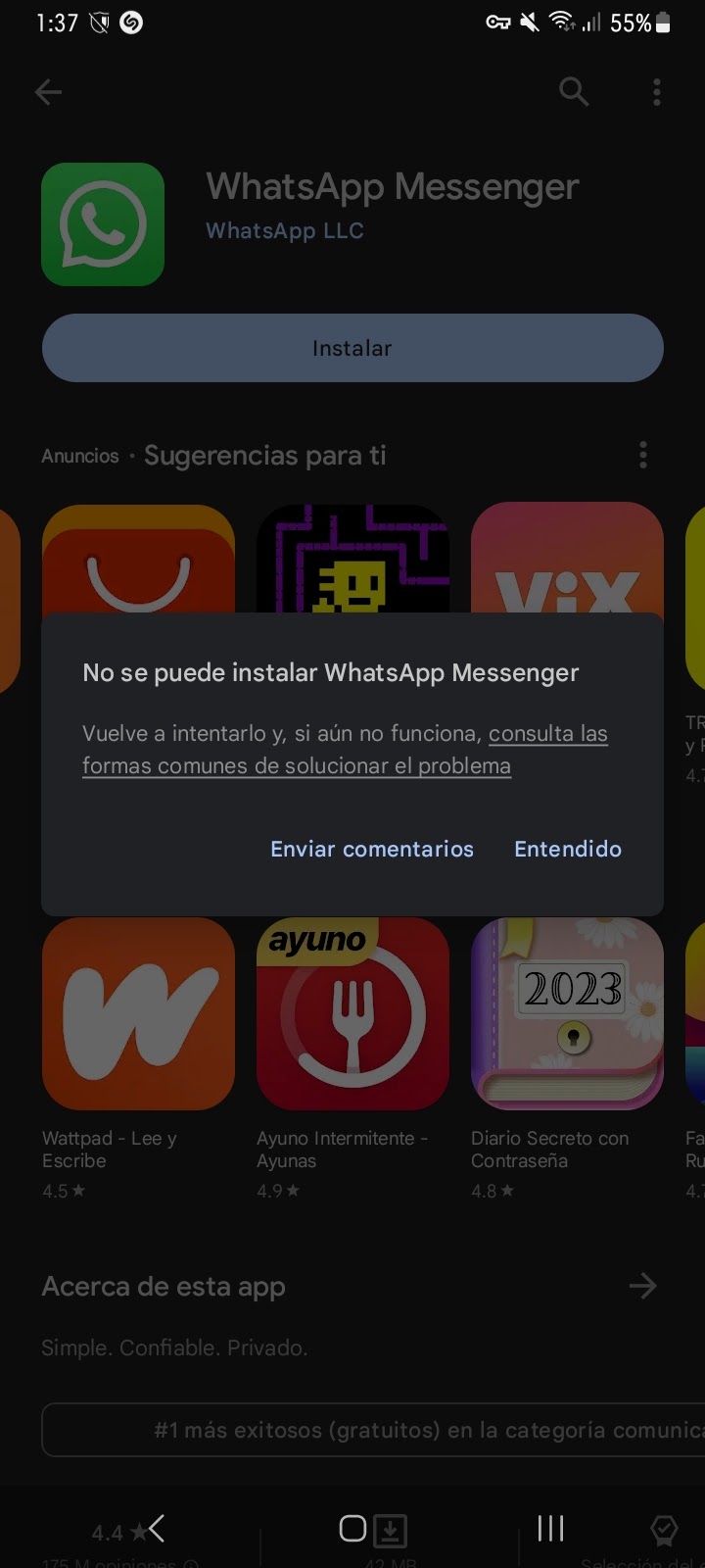 Hola cuando abro whatsap me sale bloequeado que descargue de la tienda  oficial lo hago pero nada - Comunidad de Google Play