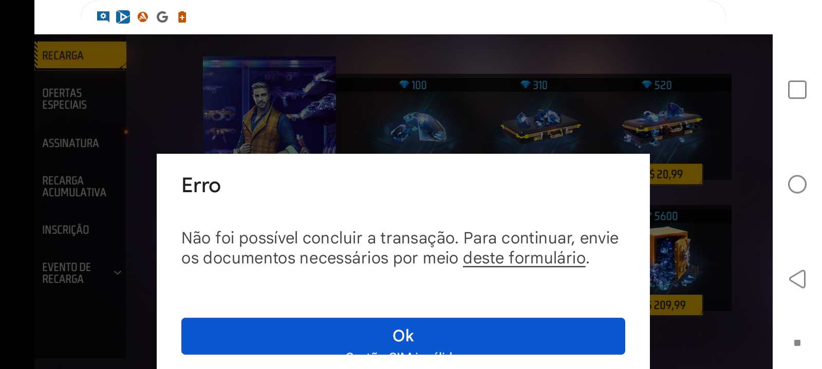 Erro de compra de diamantes no ff - Comunidade Google Play