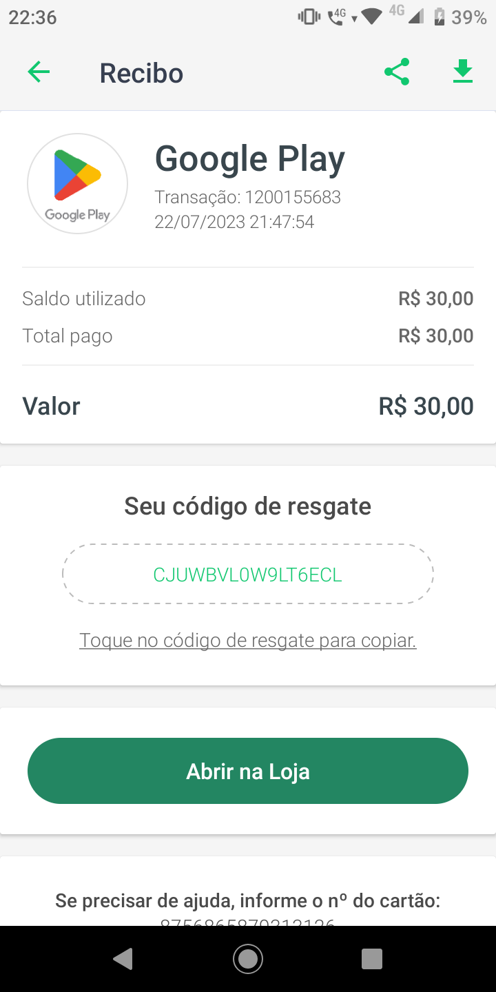 Saiba como liberar créditos do gift card em sua conta Google Play