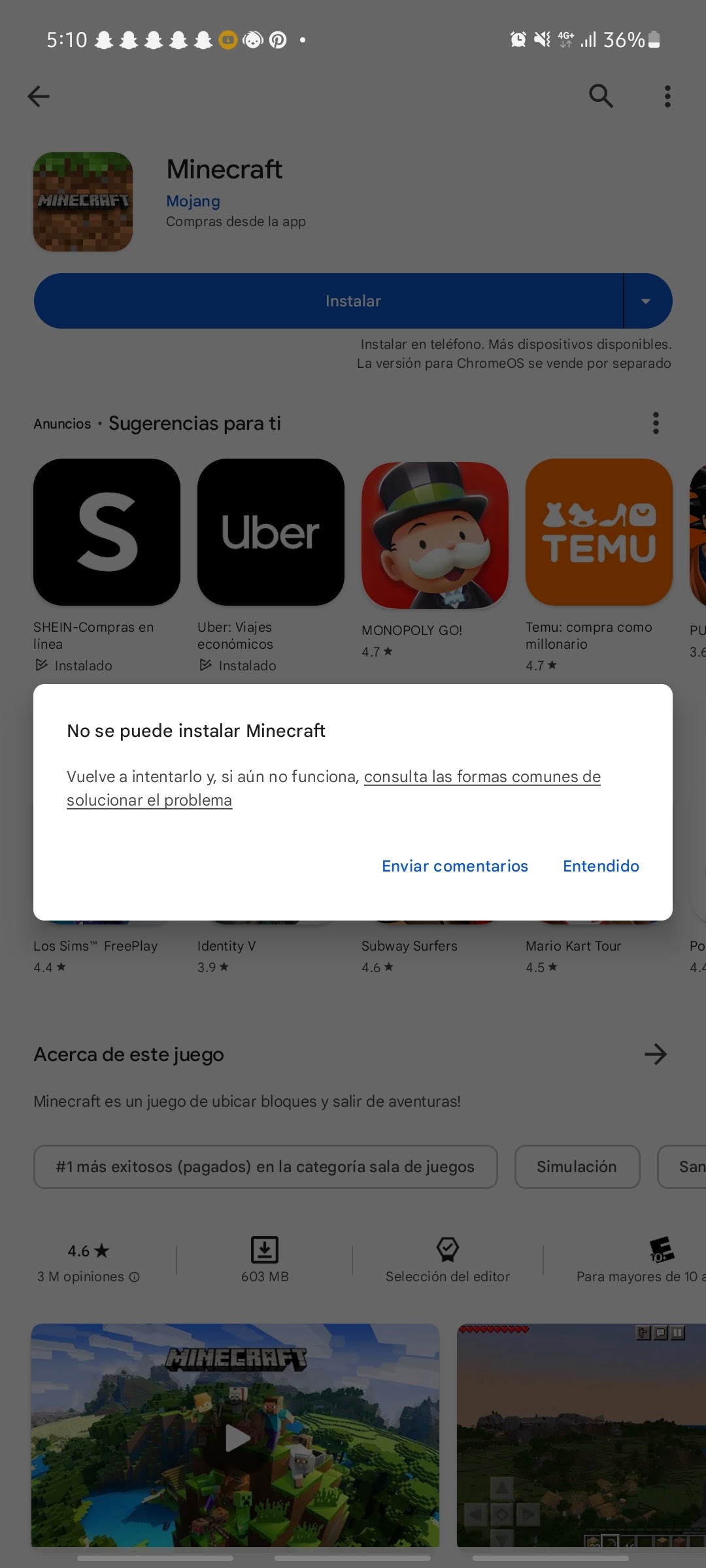 No puedo descargar maicraf - Comunidad de Google Play