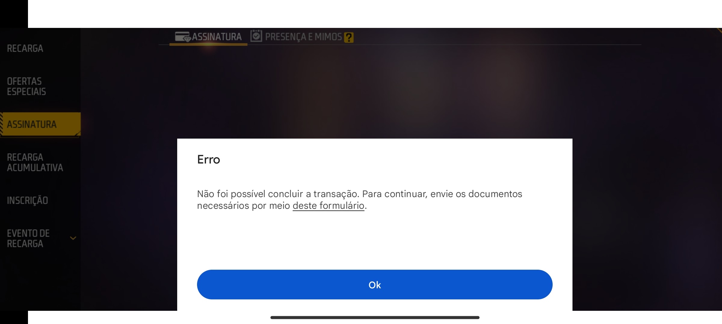 erro na compra de diamante no ff - Comunidade Google Play