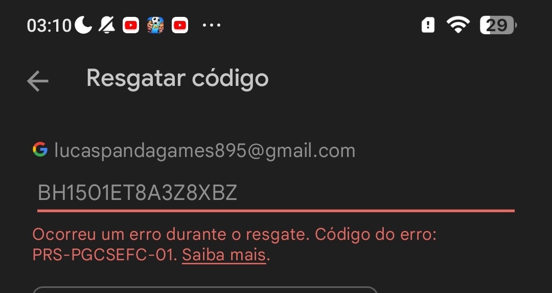 precisamos de mais informações sobre o seu vale-presente com código de  resgate - Comunidade Google Play