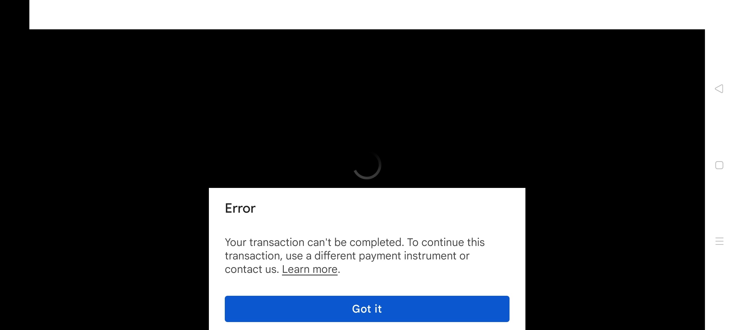 Transaction error - Google Play Community