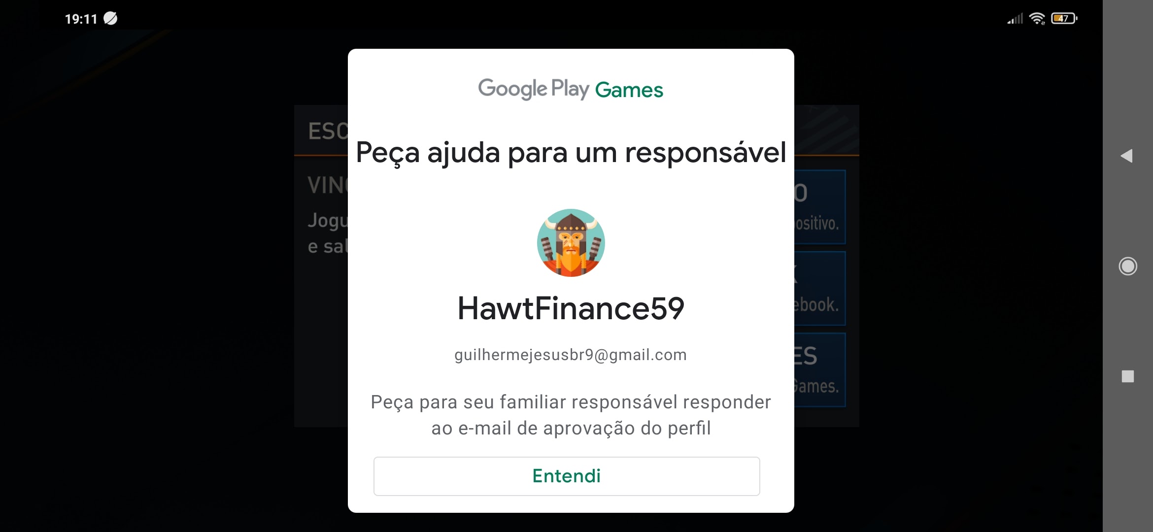 Não é possível fazer login em jogos pelo Google play games para