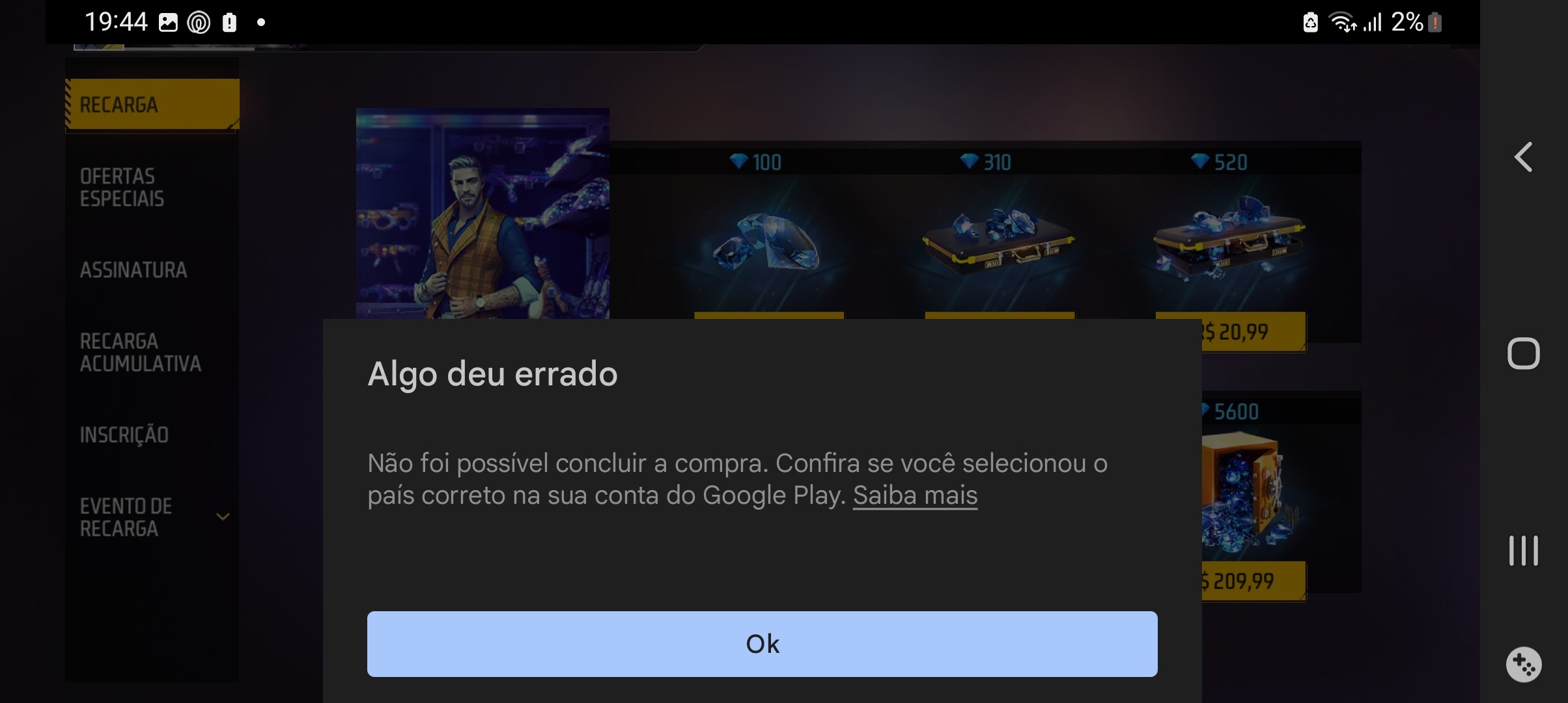 erro na compra diamante no free fire - Comunidade Google Play