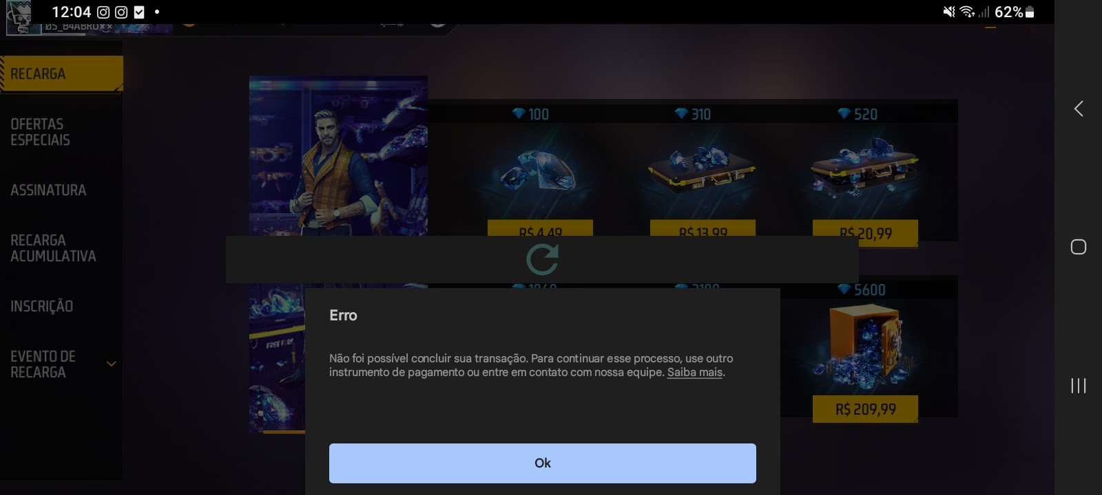 Erro na compra de diamantes no free fire - Comunidade Google Play