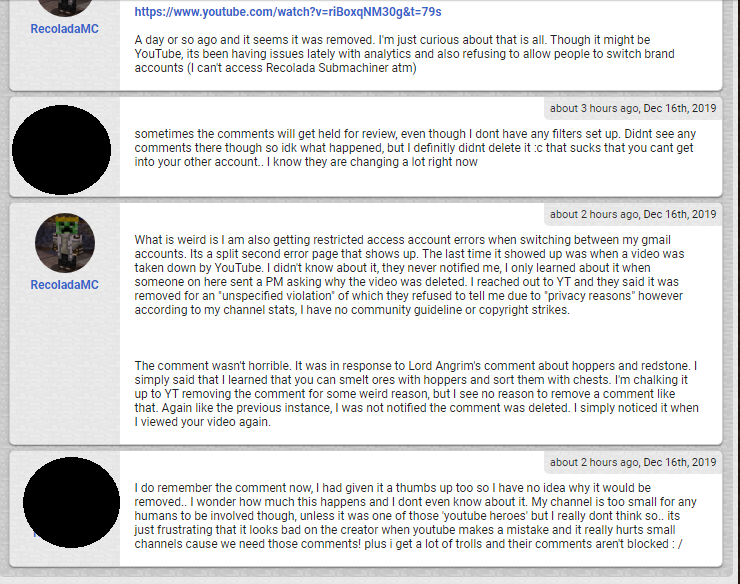 My Comments On Video Are Being Removed For No Given Reason