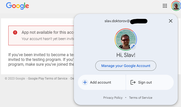 App not available for this account internal testing invite not