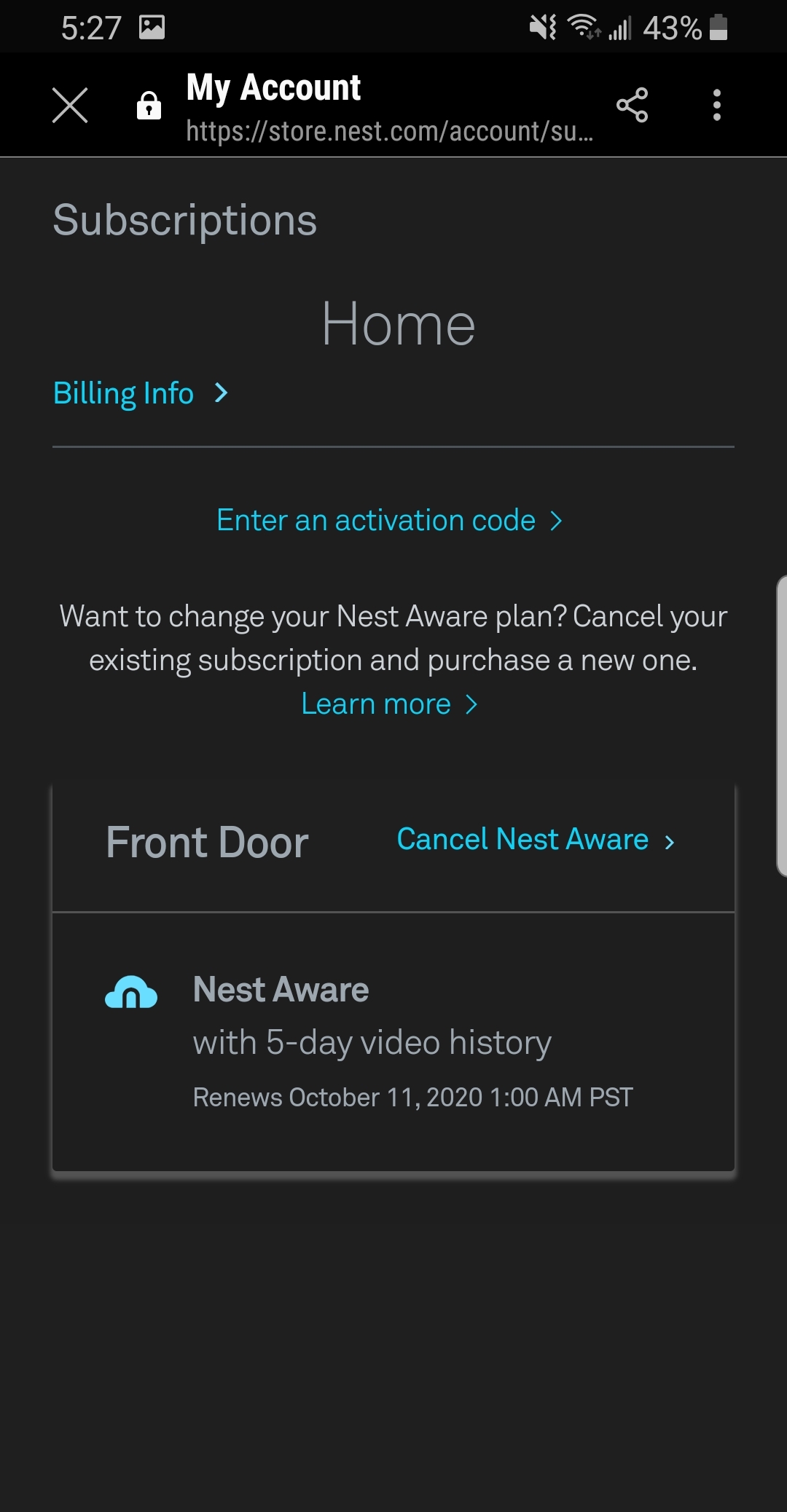 nest aware activation code