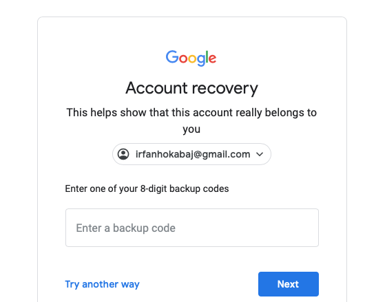 gmail backup codes not working