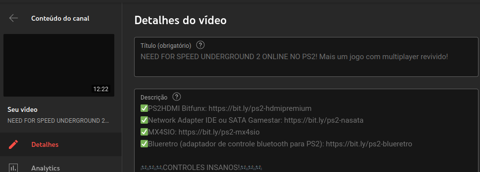 Falando sobre o meu vídeo do Speed 