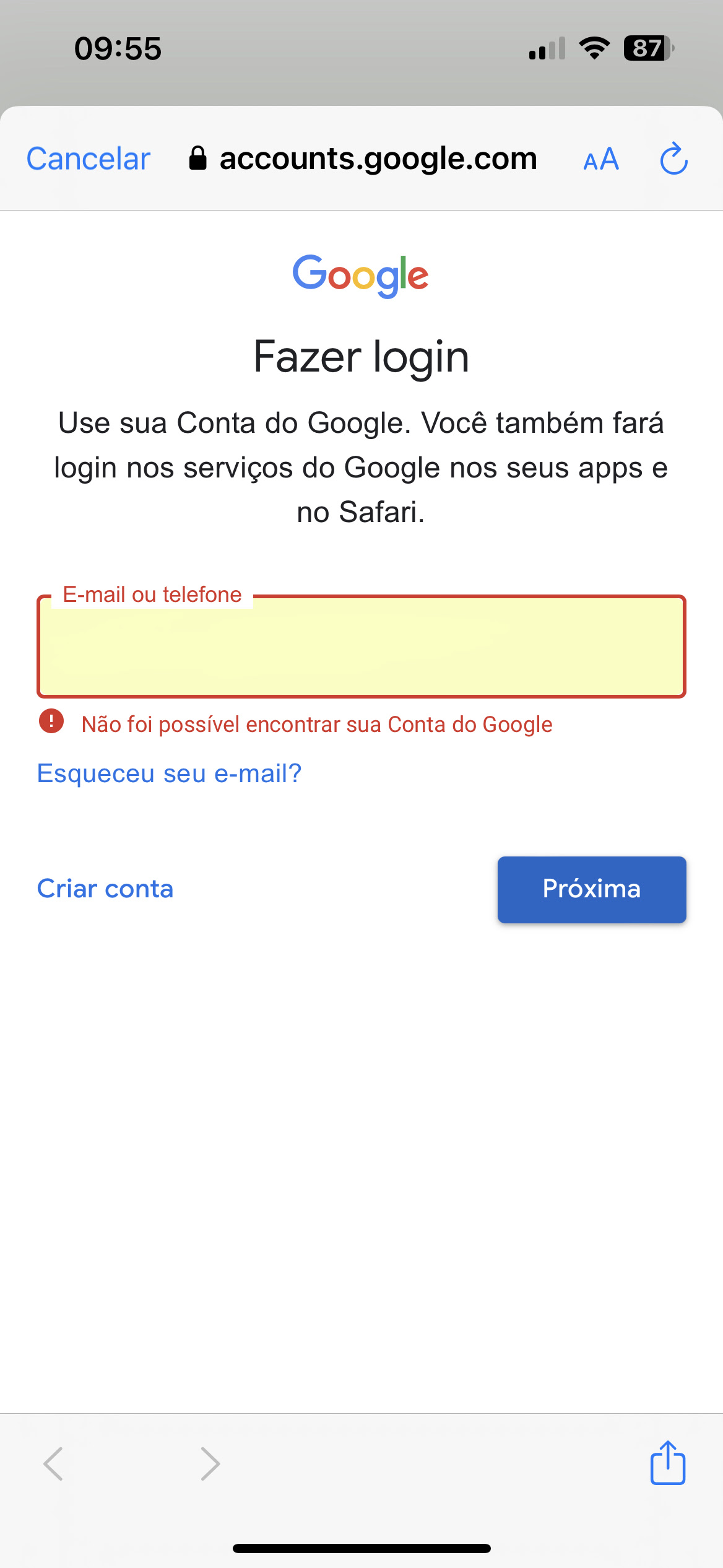 Não consigo fazer login na minha conta - Comunidade Conta do Google