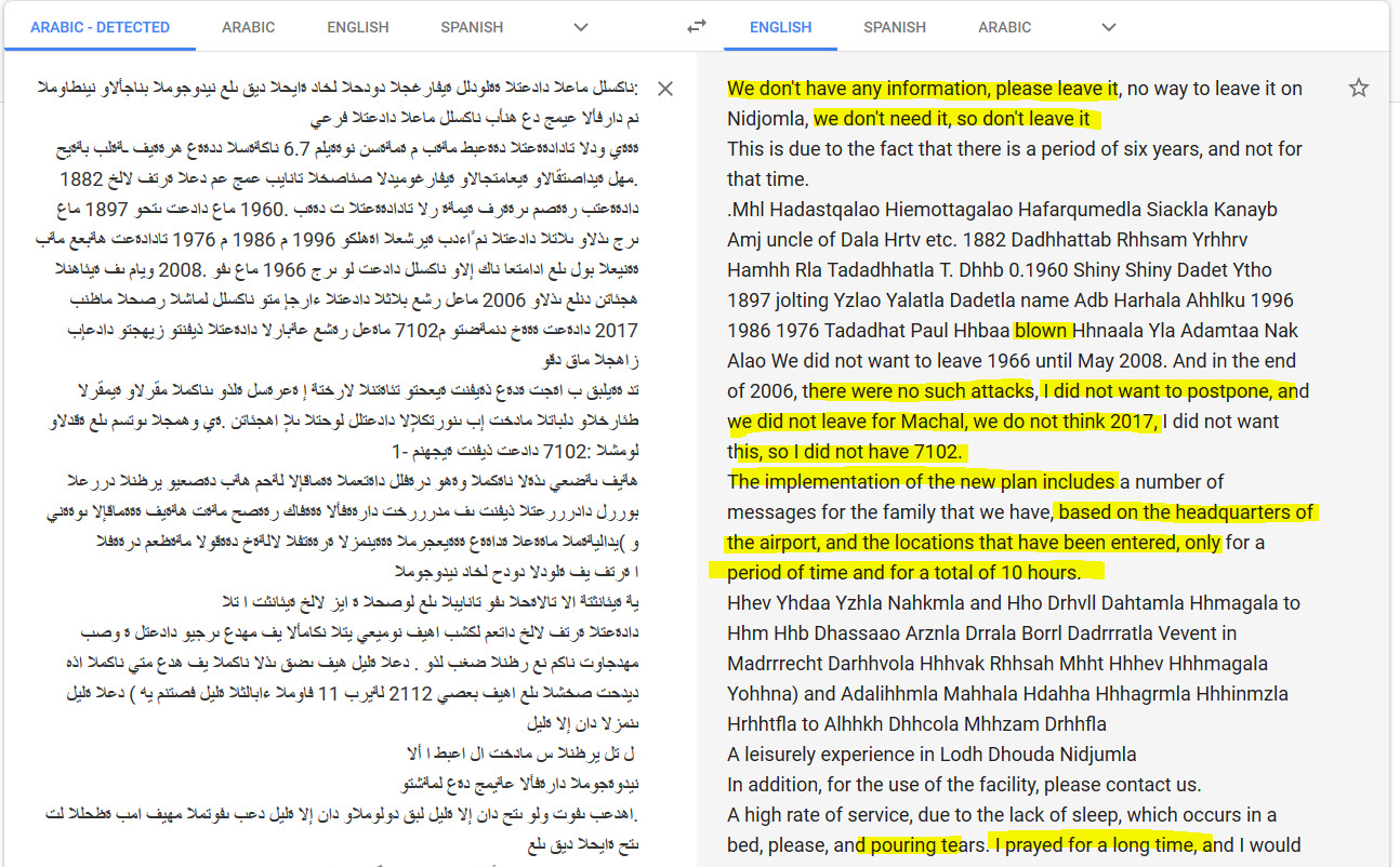 Google translate english to arabic text