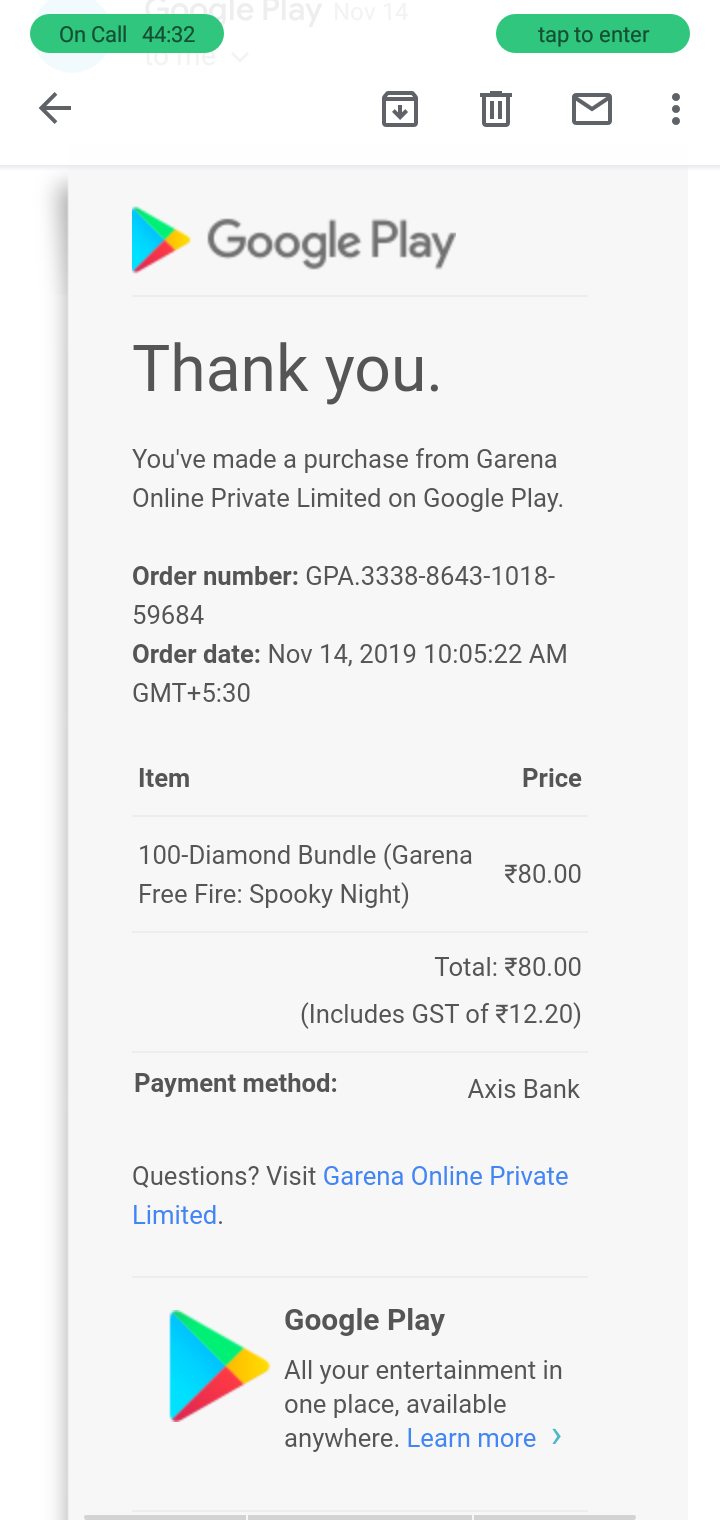 Dear Garena Free Fire I Had Paid 80 Rupees Through Online Method But Didn T Received Any Diamonds Google Play Community