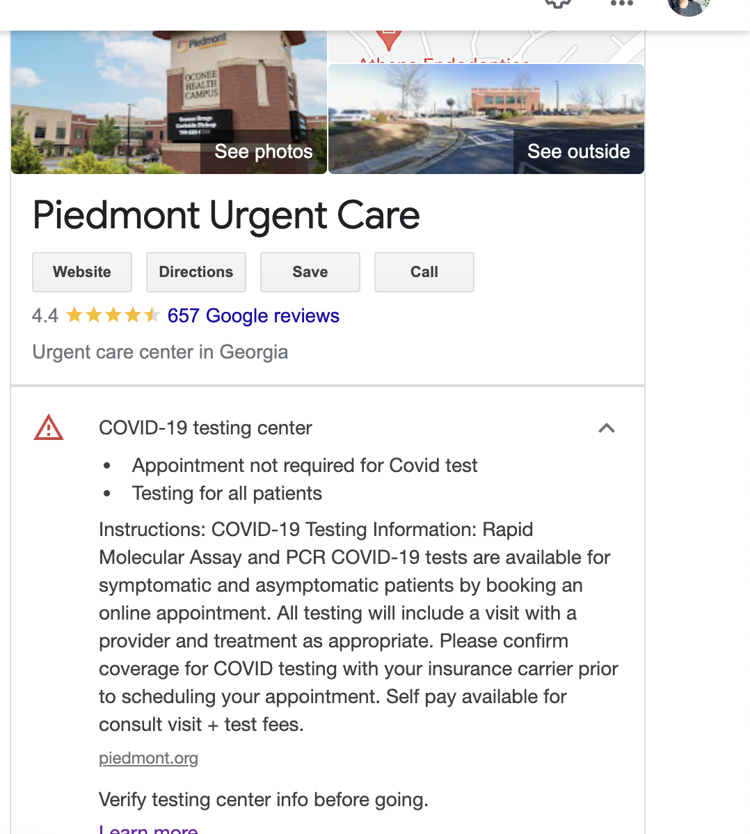 Covid information remove from Urgent Care Business listing