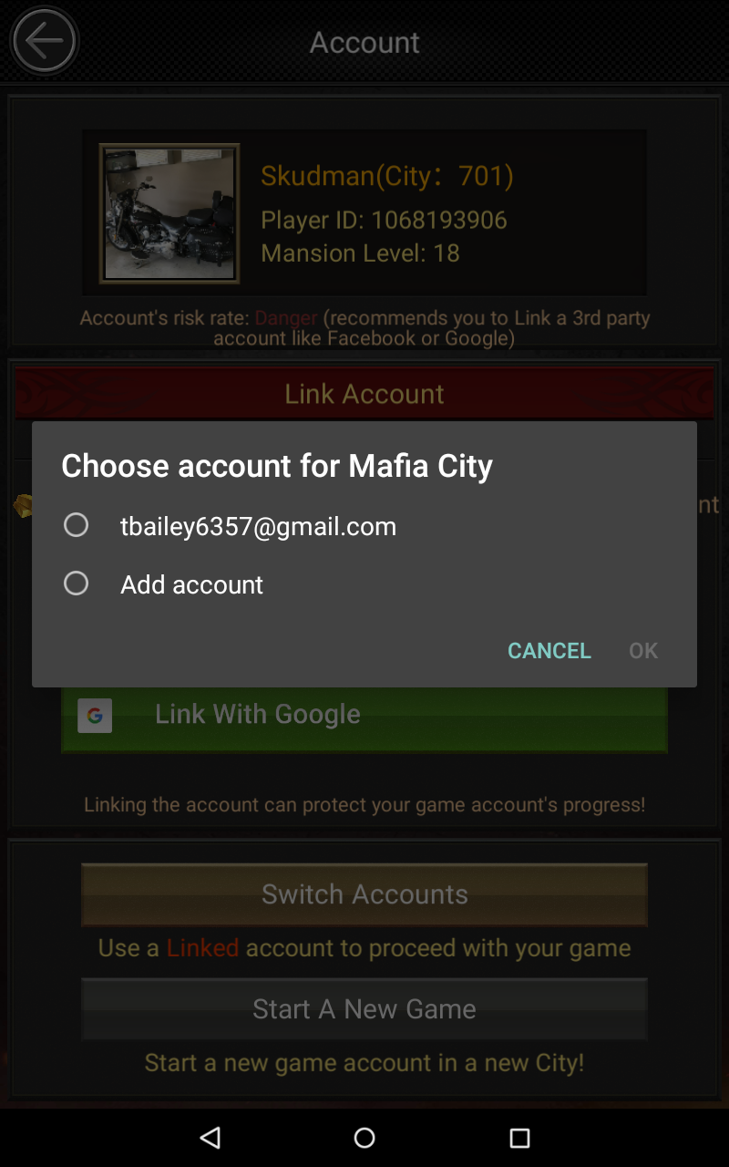 My Mafia City game will not let me link my Google account to it - Google  Play Community